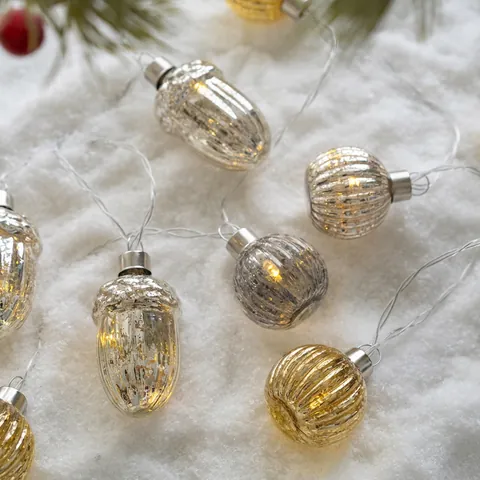 Christmas LED String Lights Glass Pinecone Pumpkin Shapes Battery Operated Warm White Holiday Xmas Tree Party Decor