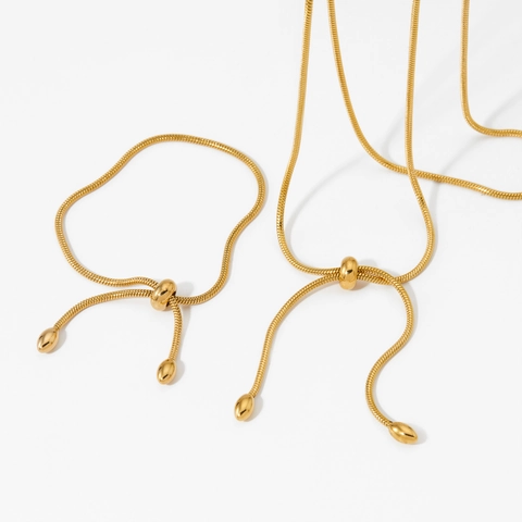 Ensemble Collier Et Bracelet En Maille Serpent Acier Inoxydable Minimaliste Bijoux Réglables Pour Femmes Plaque PVD