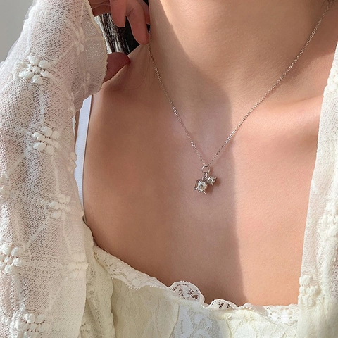 Elegant Lily Of The Valley Flower Pendant Necklace Copper Electroplated Rhinestone Jewelry Sweet Floral Choker For Women