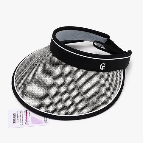 Women Sun Visor Hat Foldable UV Protection UPF 50 Plus Breathable G Letter Straw Knit Empty Top Cap For Outdoor Sports