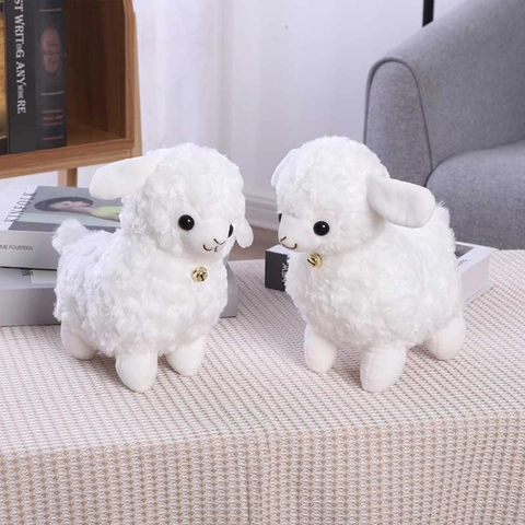 Cute White Sheep Plush Toy Soft Lamb Stuffed Animal With Gold Bell Kawaii Home Decor Hugging Pillow For Kids