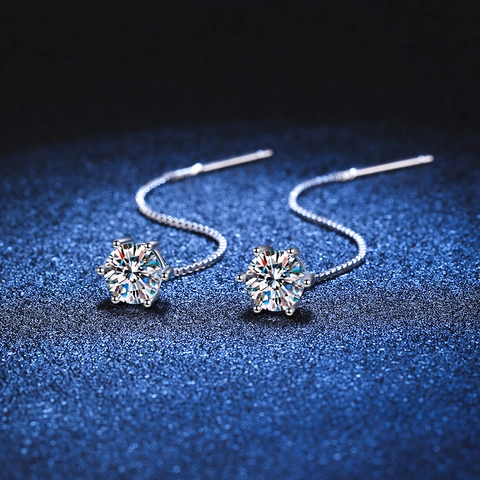 Boucles Oreilles Traversantes À Gland Moissanite Argent Sterling 925 Chaîne Longue Sertissage Couronne Bijoux Élégants Pour Femmes