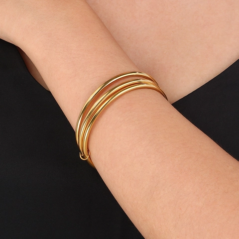 Edelstahl Ineinandergreifende Ring Armreif Hochglanzpoliert Minimalistisch Stapelbar Geometrischer Schmuck Für Frauen