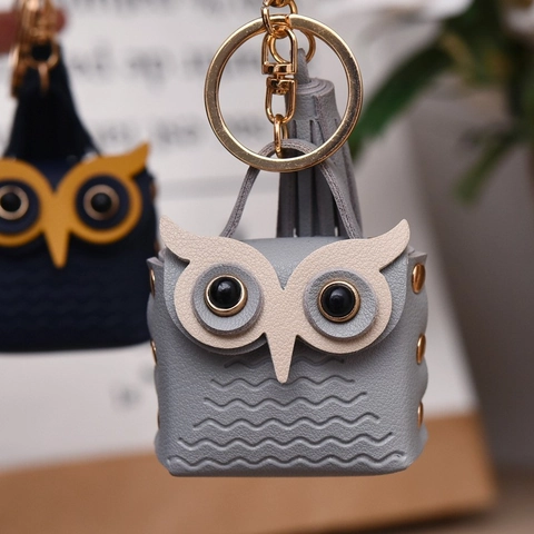 Portachiavi Mini Portamonete in Pelle PU a Forma di Gufo Creativo Con Nappa per Donna Ragazza Ciondolo per Borsa