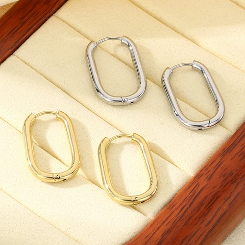 Oval Hoop Earrings Stainless Steel 18K Gold Plated U Shaped Minimalist Geometric Ear Buckles For Women Trendy Jewelry