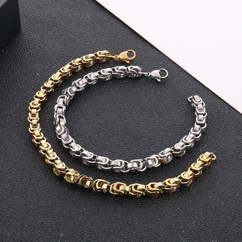 Stainless Steel Byzantine Chain Bracelet High Polished Link Punk Minimalist Jewelry For Men Women