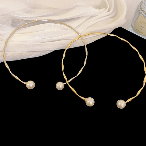 Minimalistischer Metall Wellen Offener Choker Halskette Mit Zwei Künstliche Perlenimitaten Elegante Geometrische Halskette Damen