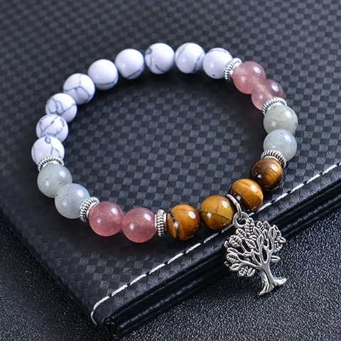 Naturstein Perlen Armband Mit Lebensbaum Anhänger Mondstein Tigerauge Weißer Türkis Perlen Für Unisex Schmuck Geschenk