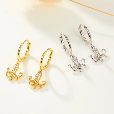 925 Sterlingsilber Oktopus Ohrhänger Funkelnde Zirkonia Eingelegt Meerestier Ohrenschnalle Mode Persönlichkeit Damen Schmuck
