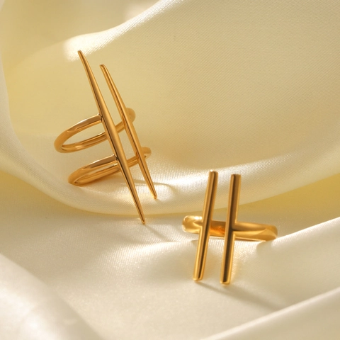 Geometric Stainless Steel Rings 18K Gold Plated Open Adjustable Irregular Minimalist Finger Jewelry For Women