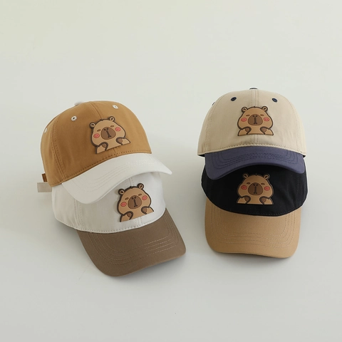 Kinder Wasserschwein Cartoon Aufnäher Baseballkappe Baumwollmischung Kontrastfarbe Verstellbarer Sonnenhut Für Jungen Mädchen Outdoor