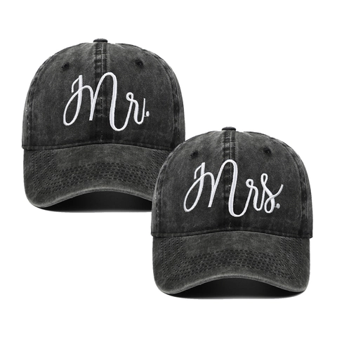 Casquette De Baseball Brodée Mr Mrs Coton Lavé Distressed Rétro Ajustable Chapeau Pare-Soleil Pour Hommes Femmes Couple