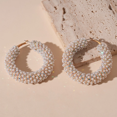 Orecchini A Cerchio Con Künstliche Perle E Strass Rétro Francese Geometrico Elegante Donna Perno In Argento Sterling 925