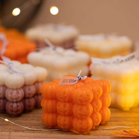 Halloween Scented Candle Skull Pumpkin Cube Shape Soy Paraffin Wax Aromatherapy Smokeless Home Decor Party Ornament