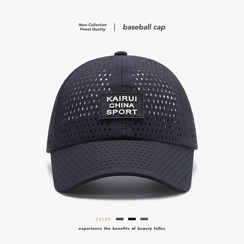 Breathable Mesh Baseball Cap Quick-Dry Polyester Laser Cut Diamond Holes Adjustable Sport Sun Hat For Men Women