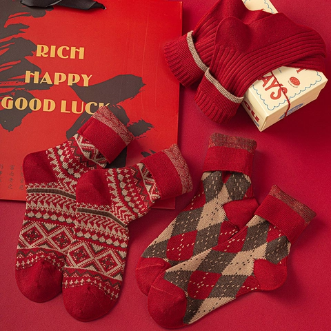 Calze Da Donna Invernali Spesse Calde In Misto Lana Fair Isle Argyle A Righe Rosso Natale Calze Festive