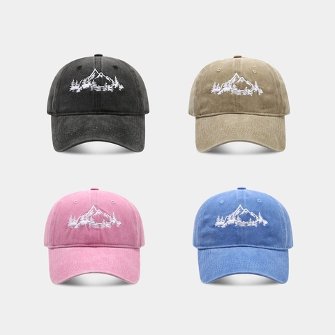 Berretto Da Baseball Ricamato Foresta Montana Cotone Lavato Distressed Vintage Cappello Da Sole All'aperto Per Uomini Donne