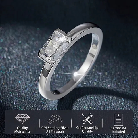 Radiant Geslepen Moissanite Ring 925 Sterling Zilver Geometrisch Minimalistisch Rechthoekig Luxe Sieraden Voor Dames