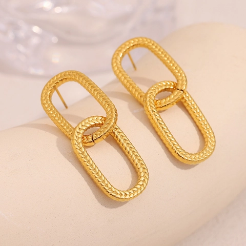 Doppel Ineinandergreifende Kreolen Edelstahl 18K Vergoldet Geometrisch Schlangenstruktur Modeschmuck Für Damen