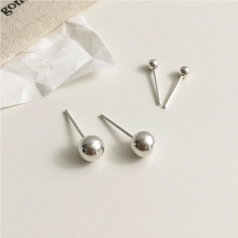 925 Sterling Silver Ball Stud Earrings Minimalist Geometric Polished High Shine Elegant Jewelry For Women Girls