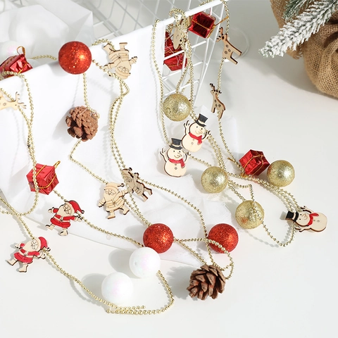 Ghirlanda Di Natale Catena Di Ornamenti Appesi Con Babbo Natale In Legno Renna Pigne E Palline Scintillanti Arredo