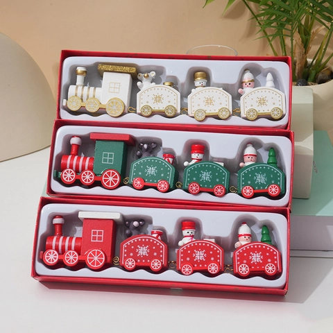 Christmas Wooden Mini Train Ornament Desktop Decoration Featuring Festive Characters For Window Display Holiday Atmosphere