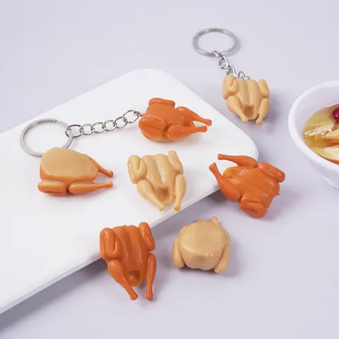 Mini Simulation Roast Chicken Keychain Funny Food Model Pendant Resin Plastic Braised Chicken Novelty Toy For Bag Decor