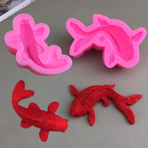 Molde De Silicona Pez Koi 3D Forma De Pez Dorado Para Chocolate Pastel Gelatina Jabón Resina Flexible Antiadherente