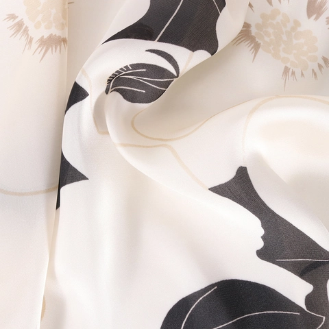 Elegant Black And White Floral Print Satin Square Scarf Polyester Silk Like Large Shawl For Women Travel Sun Protection Headscarf