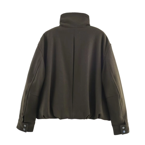 Damen Casual Stehkragen Langarm Einfarbige Köperjacke Mit Schnallensaum Streetstyle Outerwear Kurzer Baseballmantel