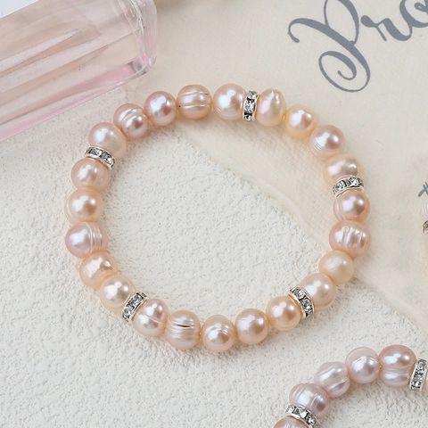 Natural Künstliche Perlen Armband Mit Legierung Strass Zwischenperlen Elastischer Künstliche Perlen Schmuck Für Frauen Minimalistisch Elegant