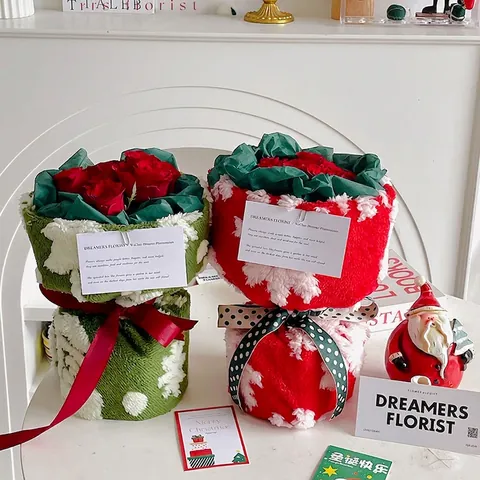 Tessuto Confezione Regalo Natale Peluche Lana Agnello Motivo Fiocco Neve Babbo Natale Bouquet Fiori DIY Materiale