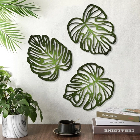 Decorazioni da Parete in Bosso con Foglie di Monstera Vintage Foglia di Palma Tropicale Sculture Intagliate per Soggiorno Bagno