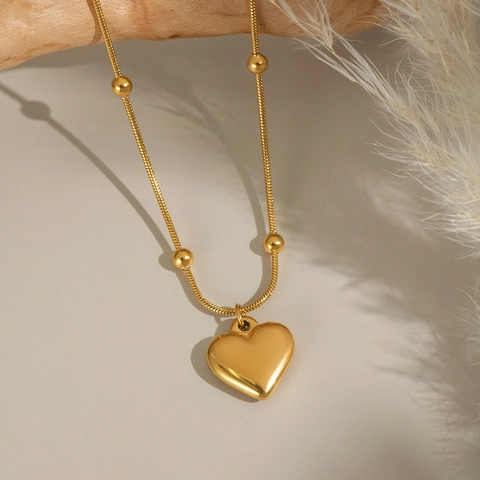 Heart Pendant Necklace Stainless Steel Beaded Snake Chain Elegant Fashion Jewelry For Women Waterproof Hypoallergenic
