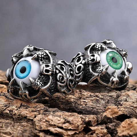 Bague Gothique En Forme De Globe Oculaire Et Griffe De Dragon Pour Homme En Acier Inoxydable Vintage Punk Crâne Bijou