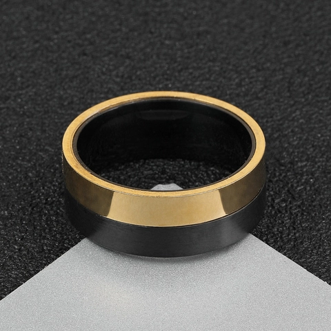 Men Stainless Steel Ring Black Gold Two Tone Splicing Punk Minimalist Band Polished Brushed Finish Jewelry
