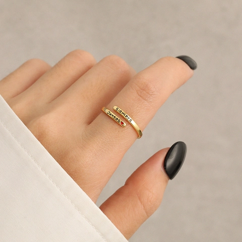 925 Sterling Silver Adjustable Ring Siempre Juntas Spanish Inscription Red Heart Minimalist Fashion Jewelry For Women
