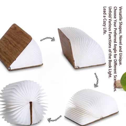 LED Book Lamp Folding Night Light Wooden Magnetic USB Rechargeable Decorative Mood Lighting For Bedroom Office Home Gift