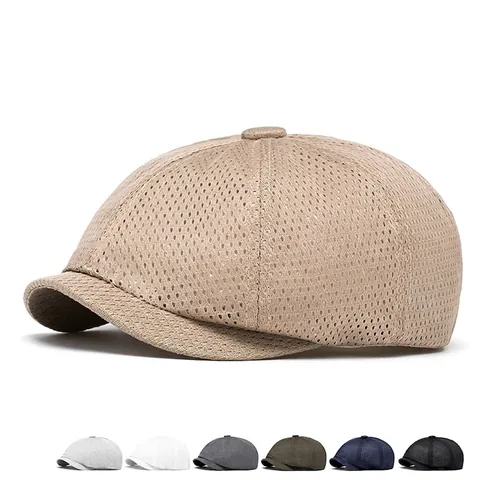 Breathable Mesh Newsboy Cap Cotton Polyester Sun Protection Summer Outdoor Vintage British Style Ivy Flat Cap For Men