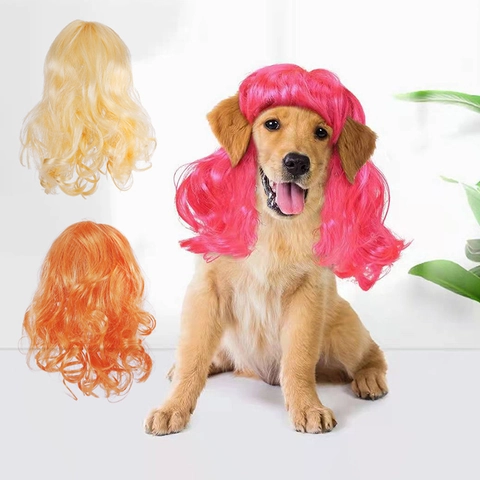 Funny Pet Wig Headgear Nylon Fiber Adjustable Elastic Strap For Dogs Cats Party Cosplay Costume Accessories Afro Curly Bob Style