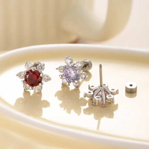 Orecchini A Vite A Forma Di Fiocco Di Neve Con Zirconia Acciaio Al Titanio Piercing Gioielli Scintillanti Per Donna