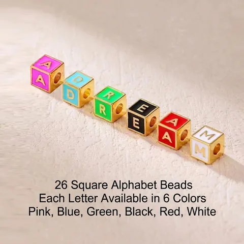 DIY Cube Letter Beads Copper Enamel Alphabet Loose Beads For Bracelet Necklace Jewelry Making Finding Craft Supplies