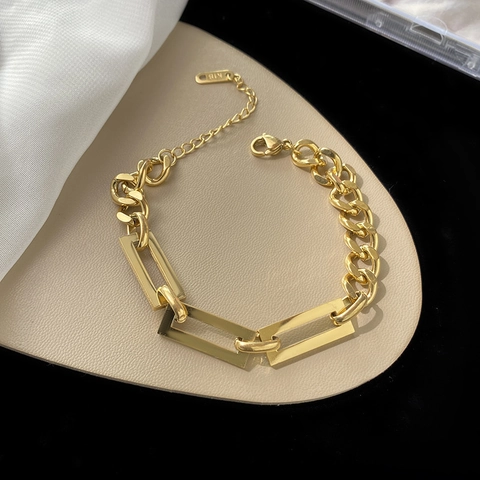 Asymmetric Cuban Link Necklace Bracelet 18K Gold Plated Titanium Steel Geometric Square Chain For Men Women Hip Hop Jewelry