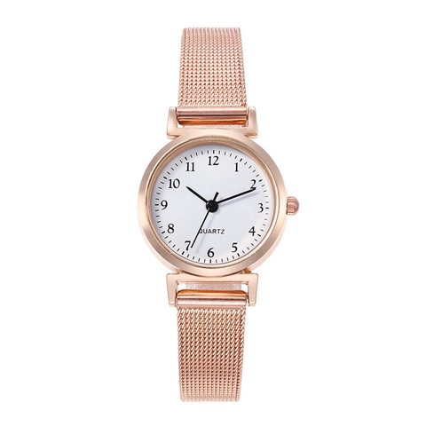 Damen Quarzuhr Kleines Zifferblatt Mesh Armband Legierungsgehäuse Lässige Einfache Analoge Runduhr