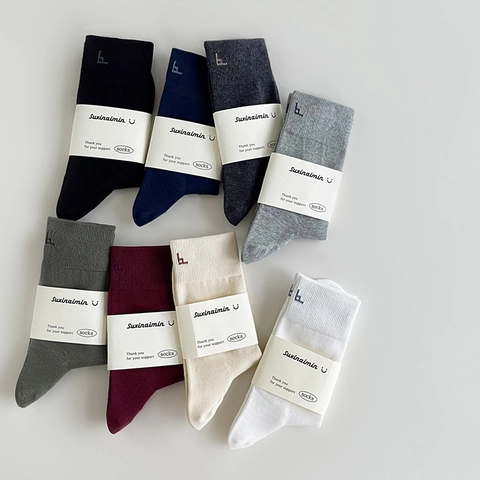Calze Crew Da Uomo Cotone Pettinato Tinta Unita Traspiranti Assorbenti Sudore Business Casual Tubo Medio Ricamo Semplice