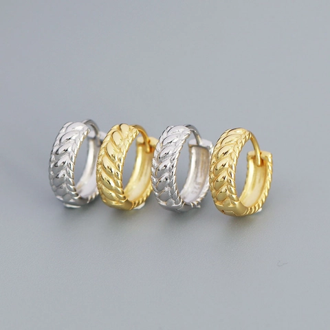 925 Sterling Silver Twisted Rope Hoop Earrings For Women Minimalist Braided Textured Huggie Ear Buckle Metal Style