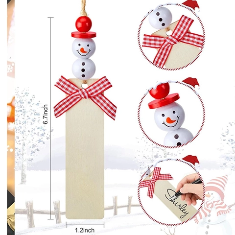 Kerst Houten Hanglabels Sneeuwman Houten Kralen Geruite Strik Blanco Ornamenten Kerstboom Decor Doe-Het-Zelf Rustiek