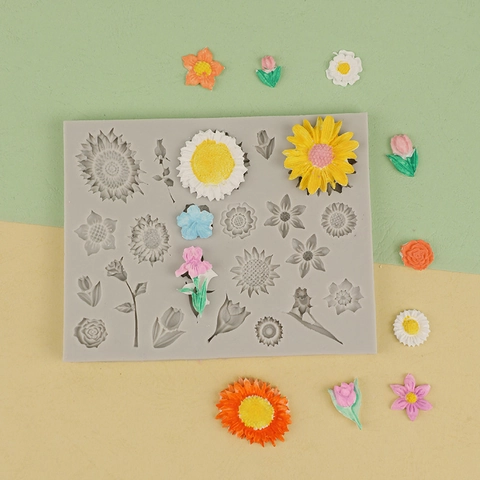 Silikonform Blumen Sonnenblume Rose Gänseblümchen Für Fondant Tortendekoration DIY Backen Schokolade Sugarcraft Basteln