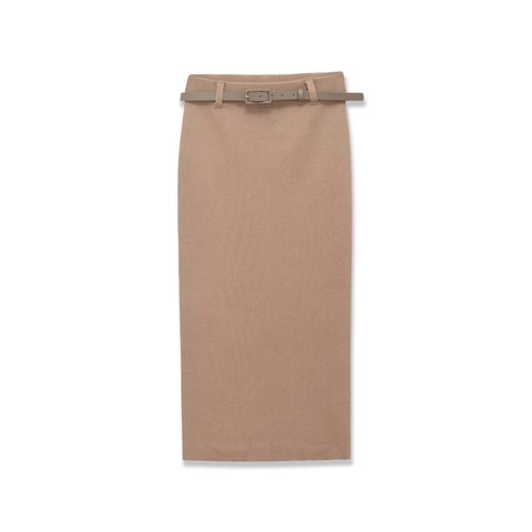 Women High Waist Knit Midi Skirt With Belt Ribbed Pencil Skirt Back Slit Straight Solid Color Streetwear Casual Chic