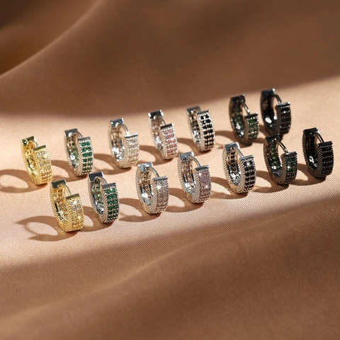 Hoop Earrings Brass Zircon Pave Gold Plated Simple Elegant Minimalist Jewelry For Women